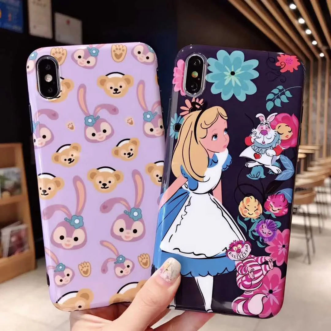 

Cartoon Disneys Girl Alice Glossy Mobile case for iphone 6 6s 7 8 plus X Xs MAX XR Cute Animal Bunny Daffy Silicone Back Cover