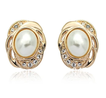 

free shipping white freshwater pearl stud earrings gold,L84636