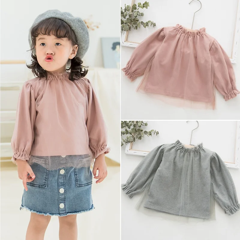 

Sweet Autumn Princess Girls T-shirt Children Baby Infants Kids Long Sleeve Mesh Basic T-shirts Tops S9391