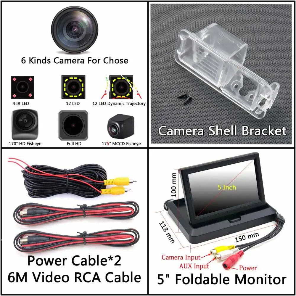 175 градусов MCCD рыбий глаз 12LED HD камера заднего вида для Volkswagen VW Golf 6 VI Polo V(6R) хэтчбек Magotan автомобильный парковочный монитор - Название цвета: Camera 5 inch Fold
