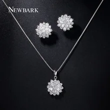 NEWBARK Love Lotus Jewelry Set Flower Cluster Zirconia Pendant Chain Necklace Cute Stud Earrings Christmas Gifts For Best Friend