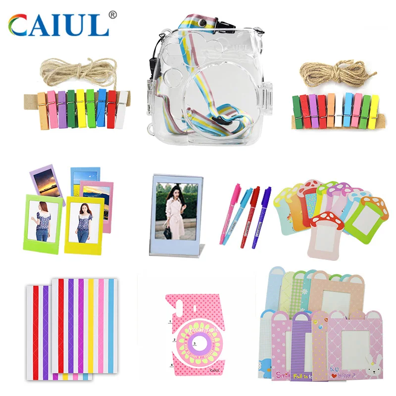 

Fujifilm Instax Mini 8 9 Box Camera Accessories Transparent case Bag Photo Frame Camers Stickers Clip with Rope Graffiti Pen