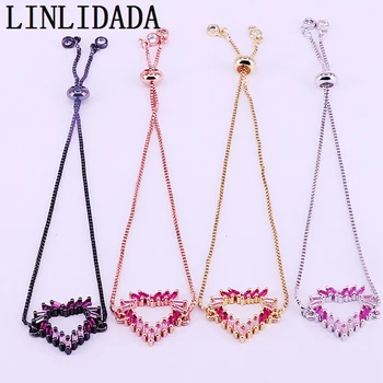 

8Pcs Top Quality CZ Cubic Zirconia Micro Pave Heart Connector Adjustable Bracelets