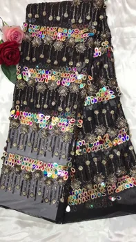 

African Lace Fabric 2019 High Quality African Tulle Lace Fabric With 3d Sequins flowers French Net Lace For Women Dress New