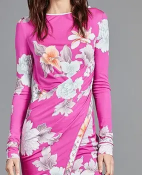 

Women's new fashion pink printing knitting slim dress long sleeves