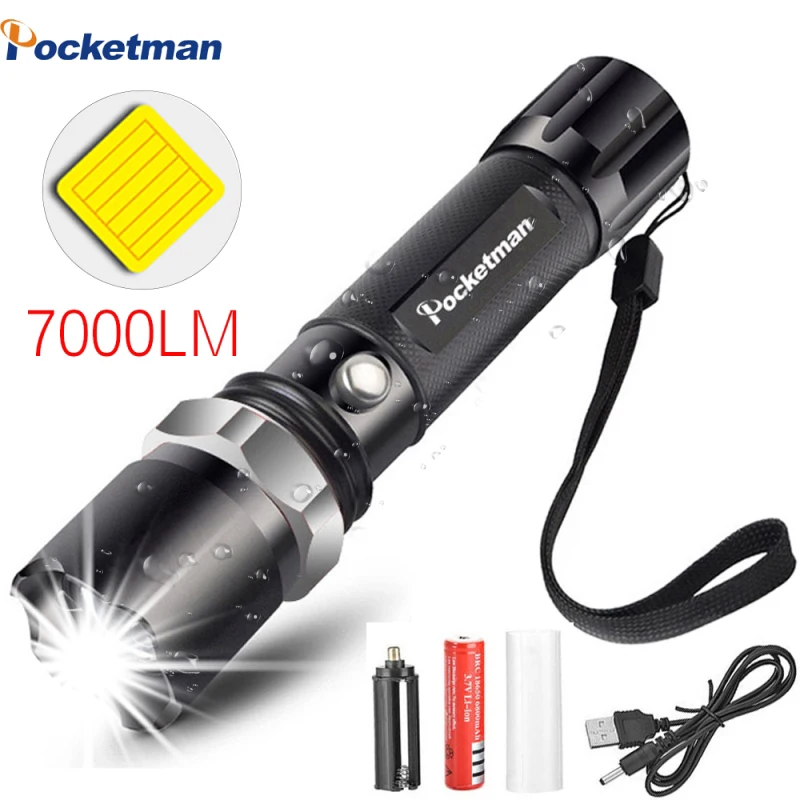 

Portable High Bright XM-L T6 Aluminum USB charging Adjustable Led Flashlight Torch Tactical light 18650 Rechargeable Battery