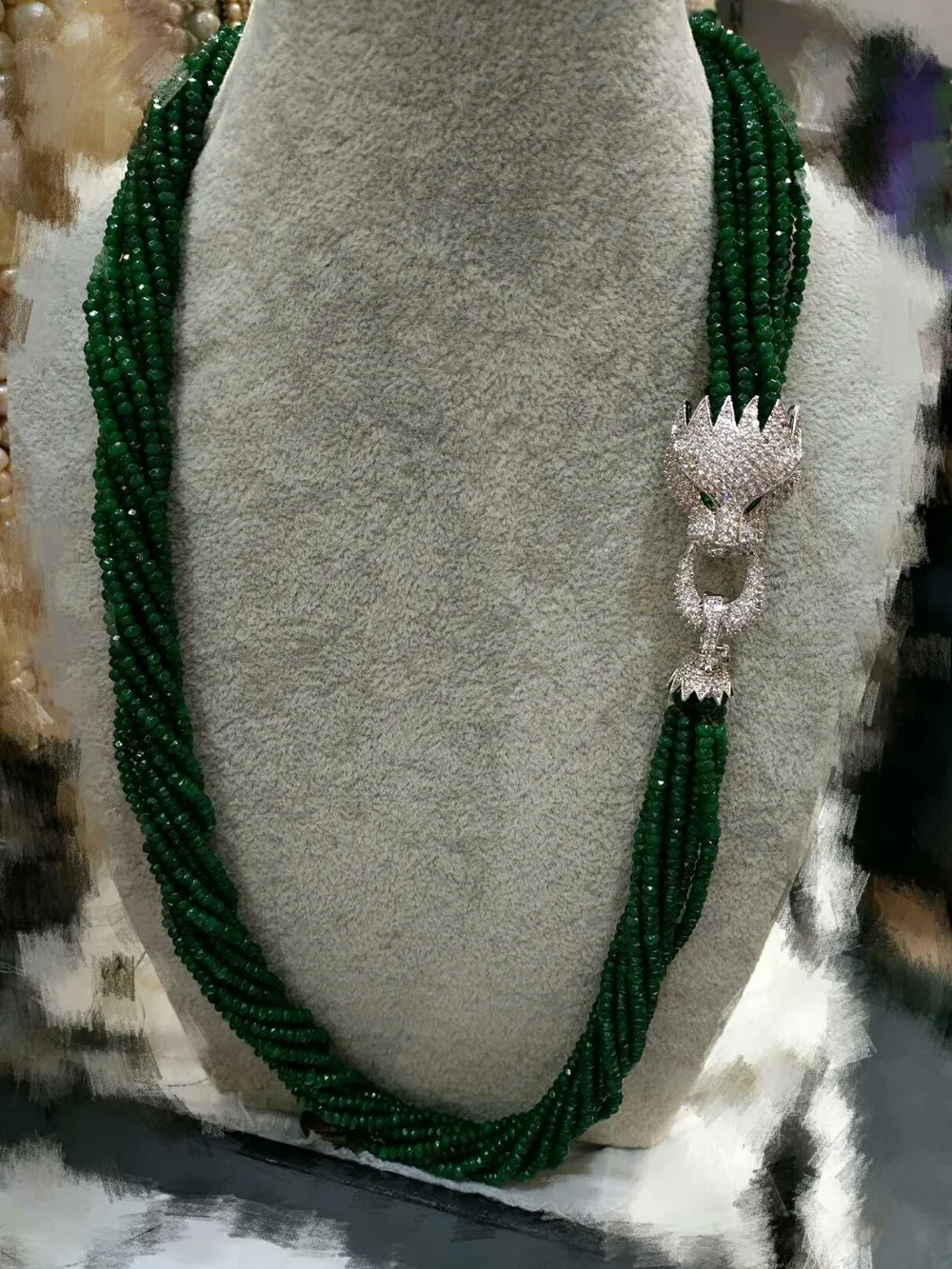 

10rows green jades stone beads roundel 4*2mm necklace 19inch and leopard clasp wholesale beads