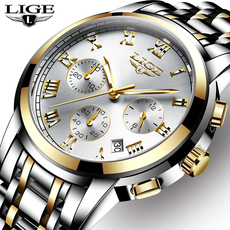 LIGE Men Watches Top Luxury Brand Full Steel Waterproof Sport Quartz Watch Men Fashion Date Clock Chronograph Relogio Masculino sports watch