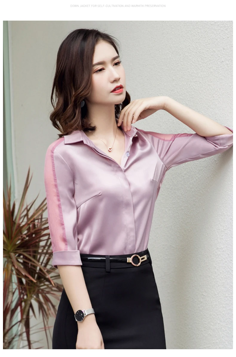 Fashion women Satin shirt Summer new half sleeve casual loose blouses office ladies plus size work wear tops