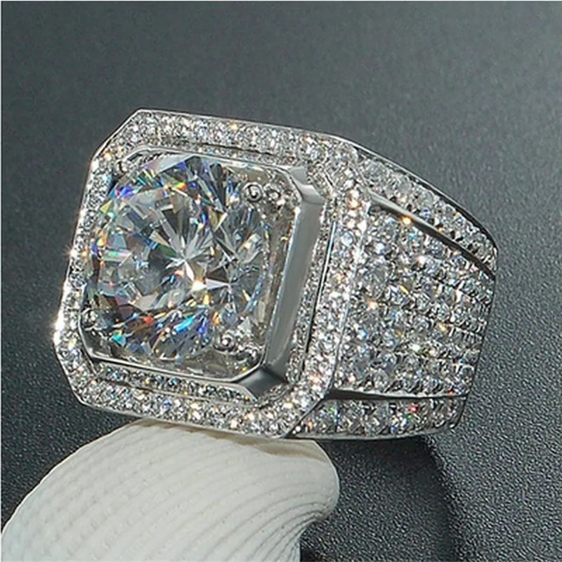 Роскошные кольца с квадратной огранкой и большим камнем, серебряные кольца с кристаллами, обручальные кольца на день рождения с белым кристаллом, мужские ювелирные изделия с цирконием