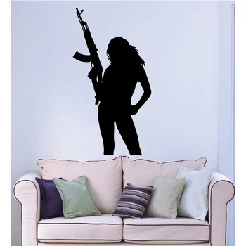 

Wall Sticker Vinyl Decal Silhouette Hot Sexy Girl Mafia Gun Weapon 22x35inch