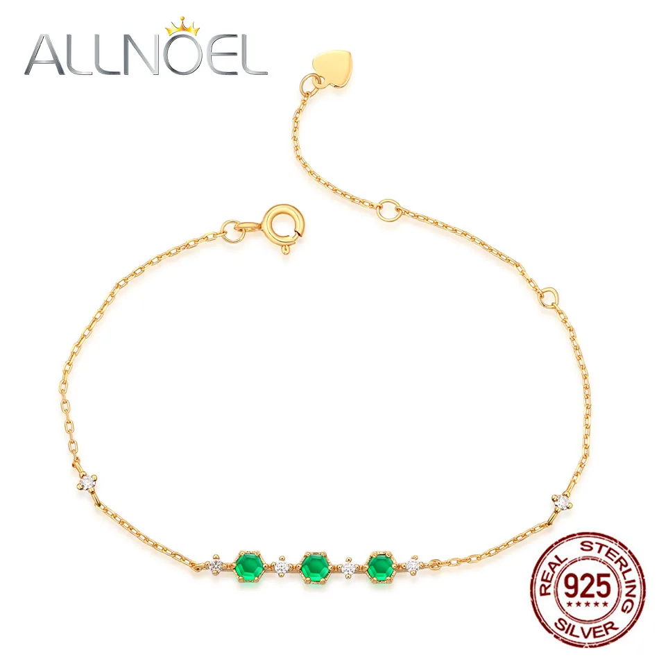 

ALLNOEL Bracelet For Women Solid 925 Sterling Silver Natural Green Agate Gemstone Luxury Fine Jewelry Valentine's Day Present