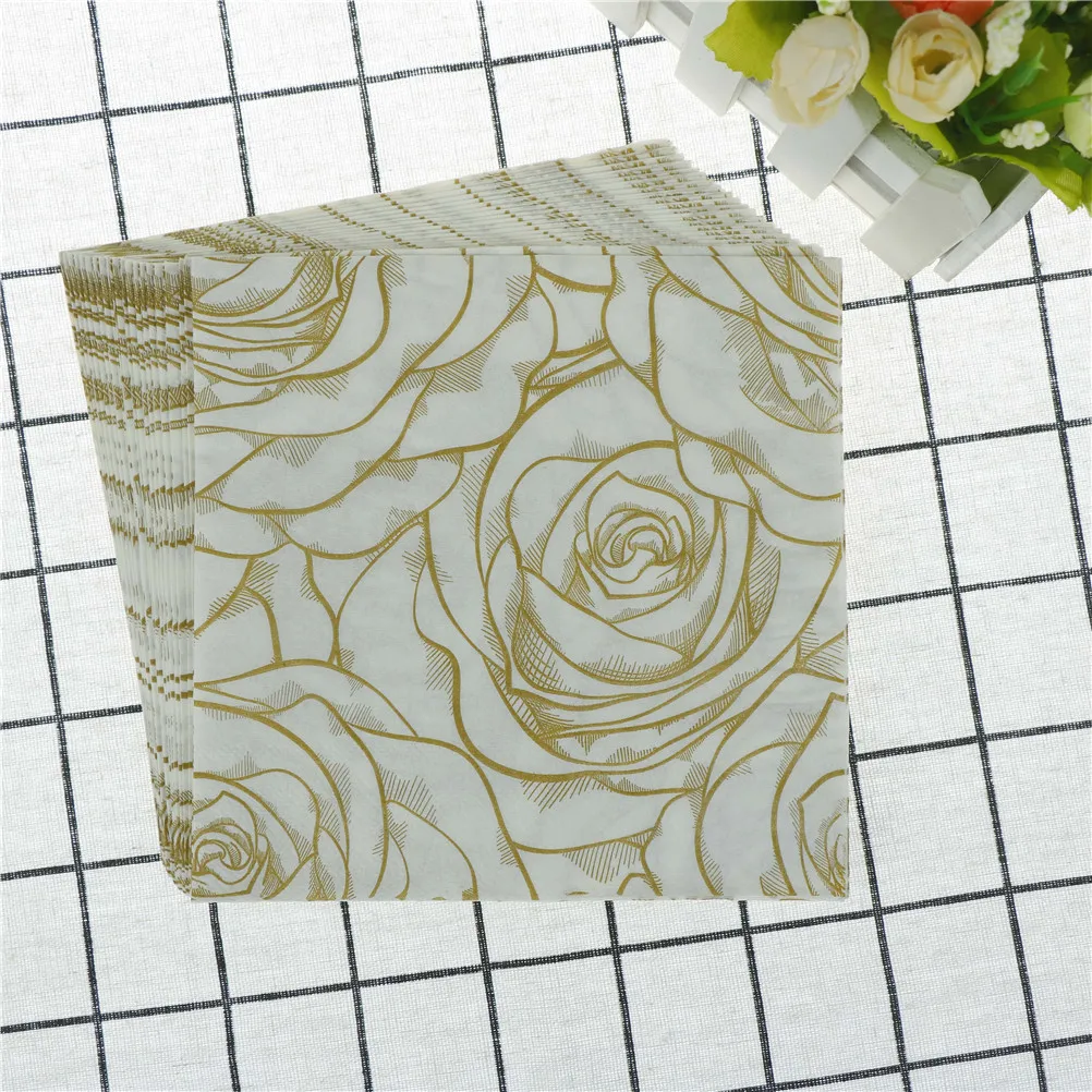 

20Pcs/Pack Disposable Golden Rose Floral Flower Theme Paper Napkins Festive Party Tissue Napkins DecorationParty Tableware