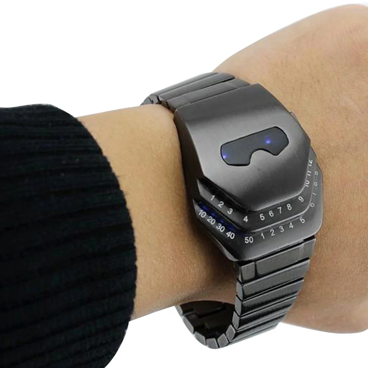 Fashion Mens Stainless Steel Snake Head Blue LED Wrist Watch Gift Cool