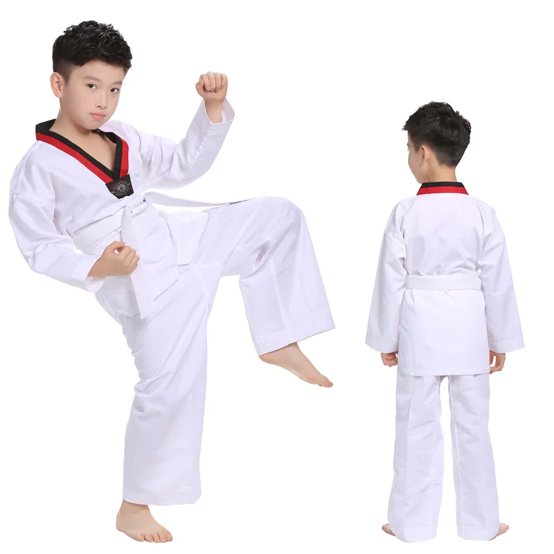 Белая униформа для тхэквондо WTF Karate Judo Taekwondo Dobok одежда детей и взрослых унисекс