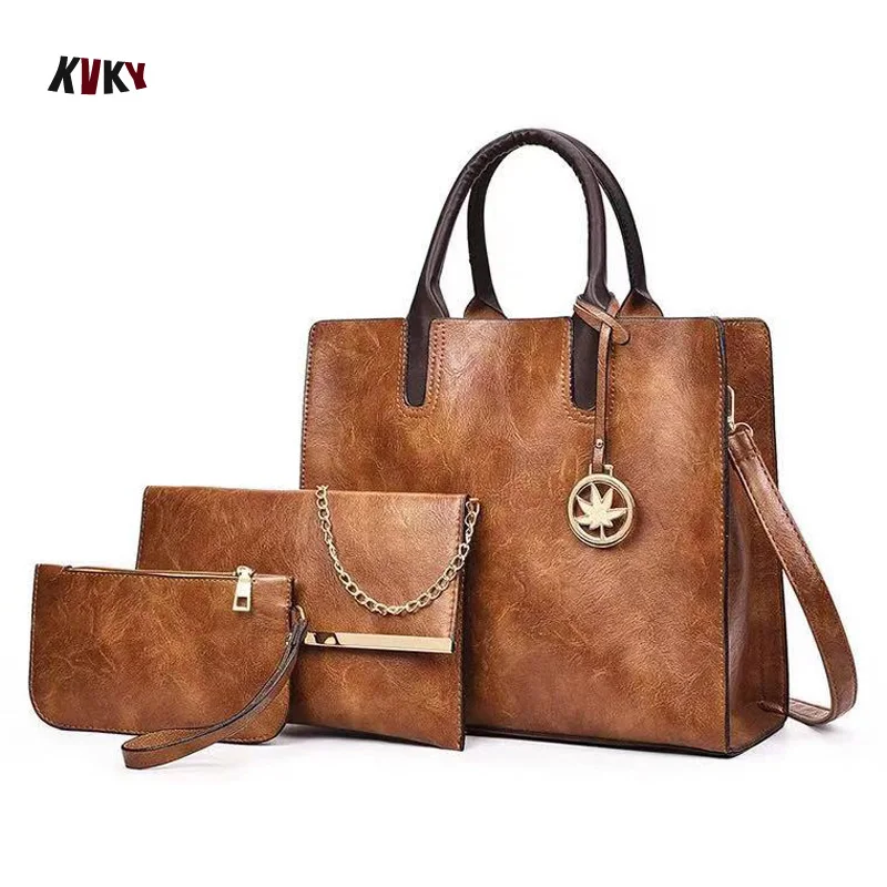 

New Women PU leather Bags Set 3 Pcs Leather Handbag Women Large Ladies Shoulder Bag Handbag Messenger Bag Purse Sac a Main
