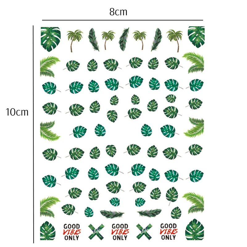 1 лист тропического растения зелень Monstera Фламинго наклейки для ногтей