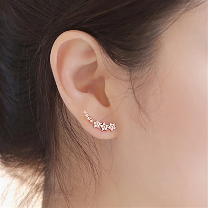

Popular Bling Bling Korea Ear Crawler Rhinestones Star Stud Earrings For Women Lady Gift