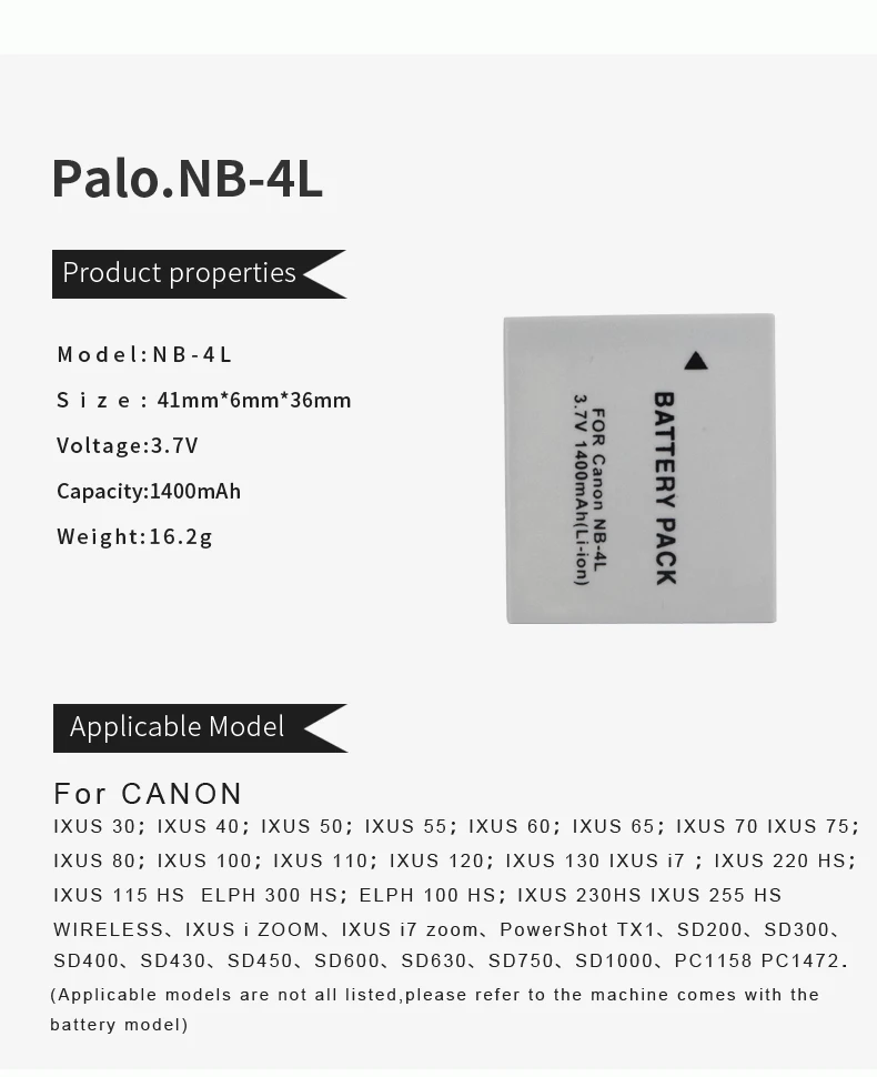 Palo 2 шт. NB-4L NB4L NB 4L Li-Ion Батарея Камера батареи для Canon IXUS 30 40 50 55 60 65 80 100 I20 Высокопрочное крепление для PowerShot SD1000 1100