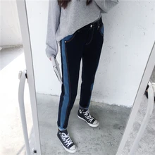 Personal style bumping color elastic women jeans denim long pants female 2017 autumn