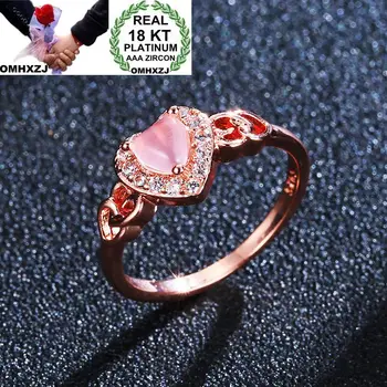 

OMHXZJ Wholesale European Fashion Woman Girl Party Wedding Gift Luxury White Pink Heart AAA Zircon 18KT Rose Gold Ring RR546