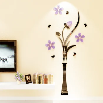 

Stickers For Wall Decor 3D Vase Flower Wall Stickers DIY Home Decals Decorations Stickers Decals New Wallpapers For Living Room