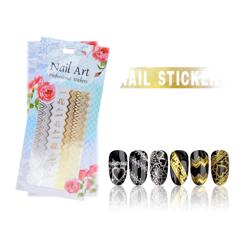 

1pcs Brand Profession DIY Nail Decoration Metallic Gold and Silver Luxury Vintage Pattern 3D Stickers