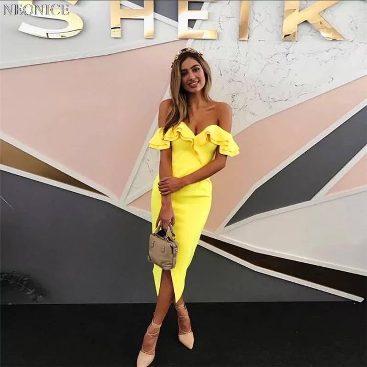 2019 new woman Elastic bandage dress tight nightclub socialite birthday party fashion sexy package leisure falbala split ruffles