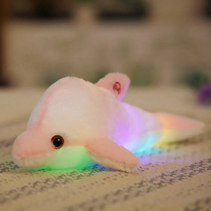 1 шт. 32 см Световой Дельфин плюшевые куклы милые Светящиеся светодиодный свет плюшевые игрушки животных красочный кукла подушки для дня рождения подарок - Цвет: pink