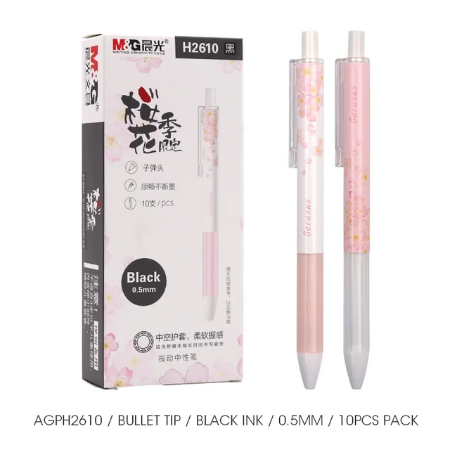 M&G Sakura Pink Cute Kawaii Gel Pen Set Black Gel Ink Pens 0.5mm 0.38mm Retractable for school supplies gelpen stationery roller 10 Pcs Gel Pen 2