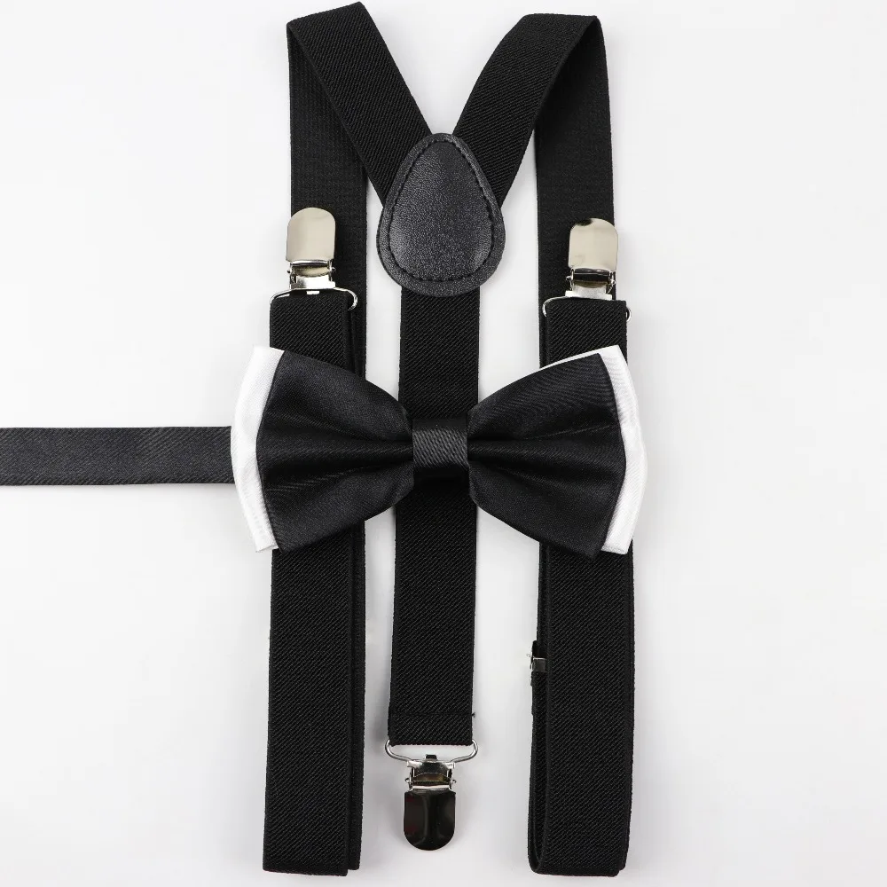 

Soild Color Man Polyester Belt Two Color Bow Tie Set Woman Men's Suspenders Butterfly Clip-on Y-Back Braces Elastic Adjustable