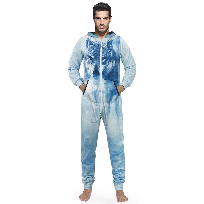 Лидер продаж 3D принт Синий Волк комбинезон Комбинезоны для малышек для мужчин мужской более размеры с длинным рукавом onesies зима весн