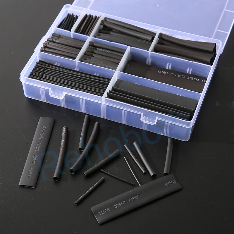

358 pcs/lot Heat Shrink Tubing 2:1 Black Tube Car Cable Sleeving Assortment Wrap Wire Kit with Polyolefin Tub