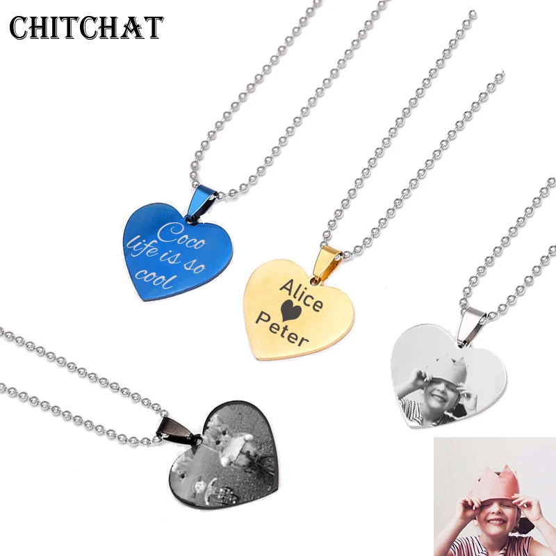 Индивидуальные фото имя ожерелье из нержавеющей стали выгравировать ID Dog Tag сердце кулон цепь для женщин ювелирные изделия индивидуальный подарок