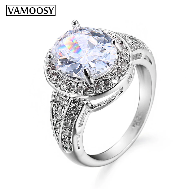 

VAMOOSY Fashion Female Ring Unique shiny Beautiful silver Color With White Zircon crystal CZ wedding eternal Rings For Women