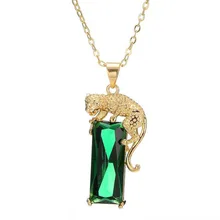 Модные Простые золото Цвет Симпатичные животные леопард зеленый кристалл кулон Цепочки и ожерелья для Для женщин короткие Цепочки и ожерелья Аксессуары Ювелирные изделия ND370