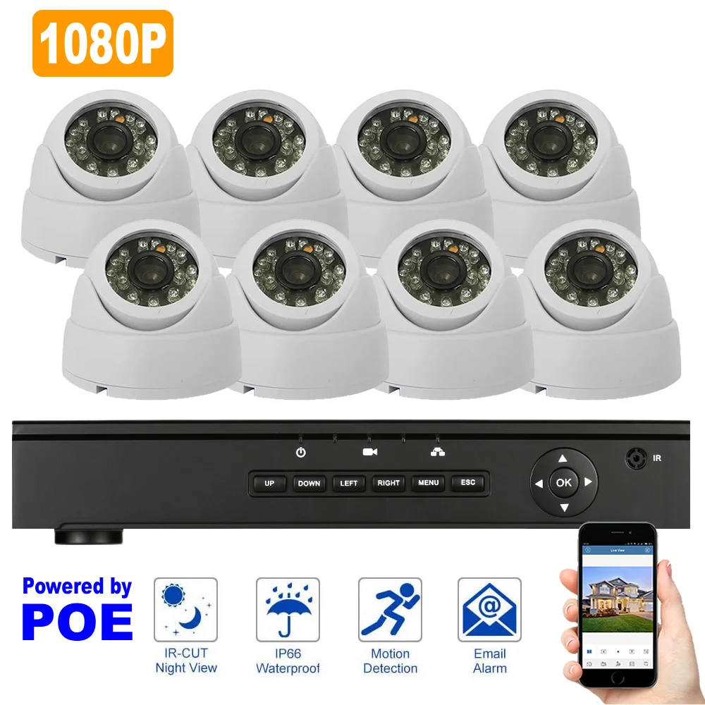 Buy 8PCS Indoor Camera POE NVR kit 1080P Resolution