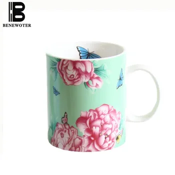 

400ml Wave Point Flower Butterfly Pattern Ceramic Bone China Coffee Mug for Breakfast Water Coffee Milk Tea Mug Cup Drinkware