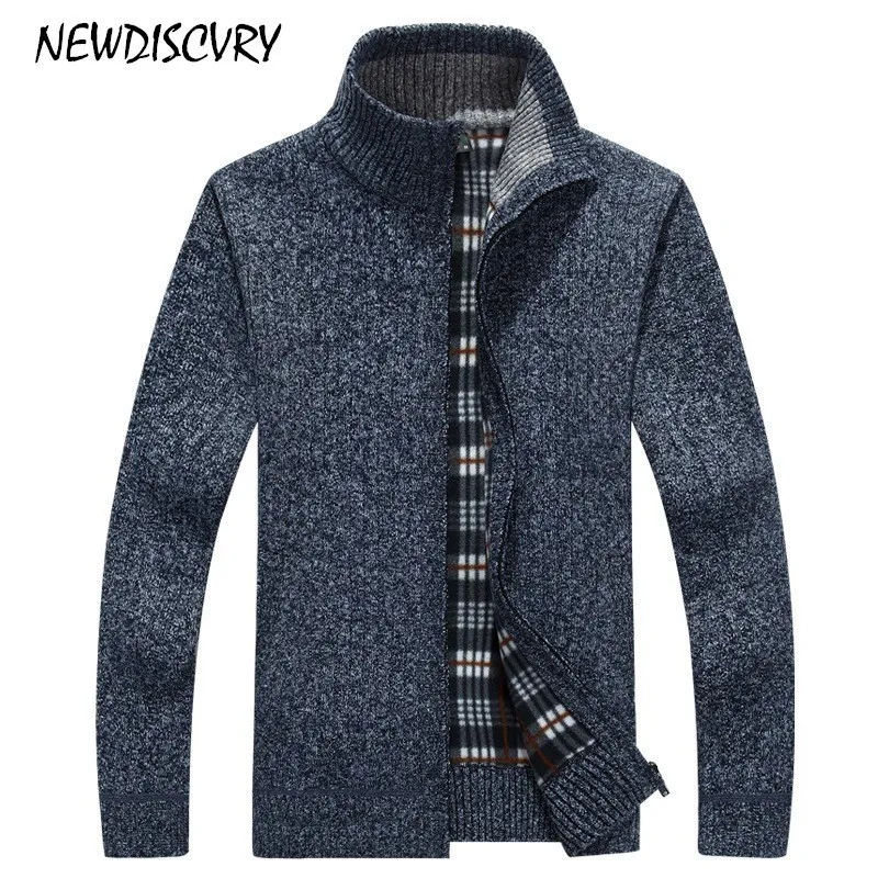 

NEWDISCVRY Fleece Men's Cardigan Sweater 2018 Winter Stand Collar Men Knitted Clothes Cotton Warm Thick Casual Man Knitwear coat