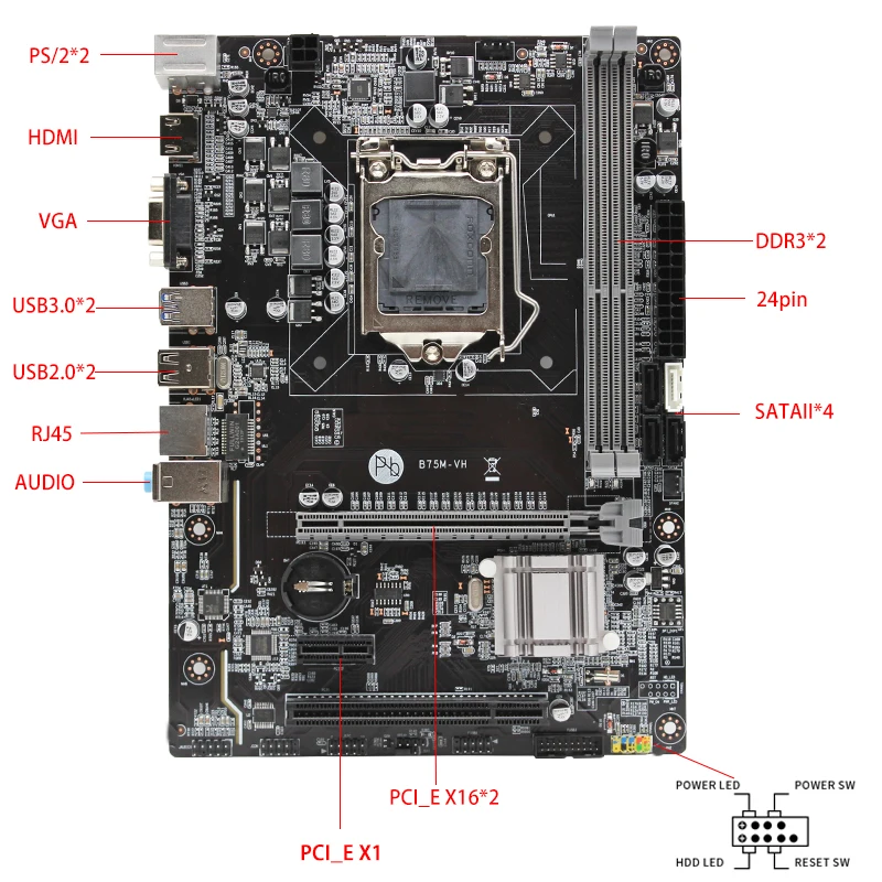 Новая B75M-VH B75 LGA 1155 USB3.0 USB 3,0 DDR3 двухканальный 1600/1333/1066 DIMM настольная материнская плата для Intel Core 2/3 i3/i5/i7