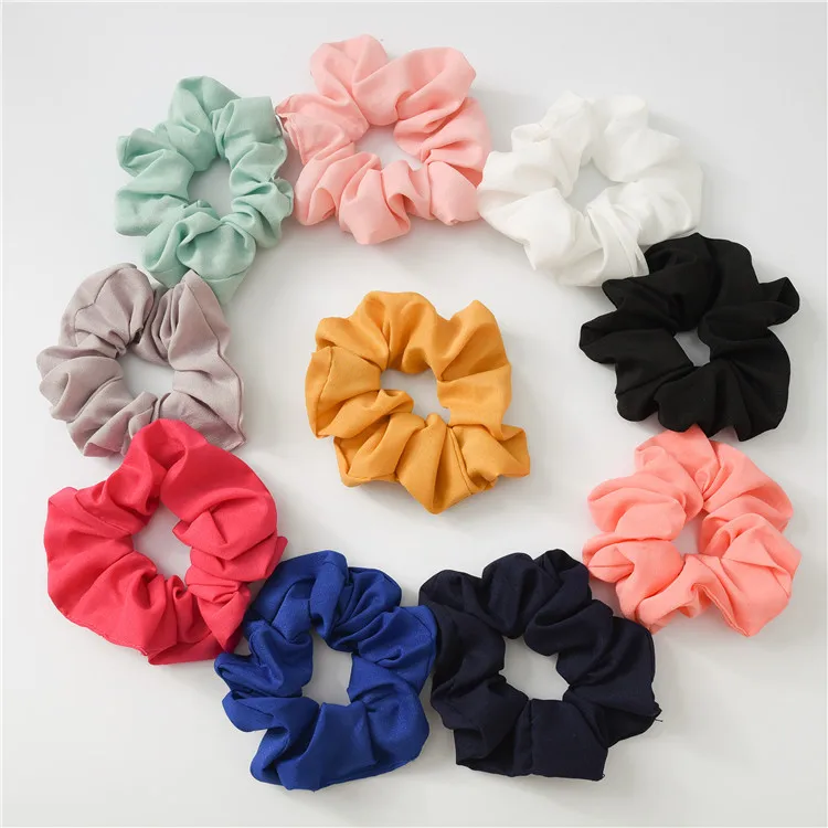 

(20 Pieces/lot) New Chiffon Solid Color Circle Hair Ring Elastic Hair Bands Women OL Scrunchies Hair Accessories