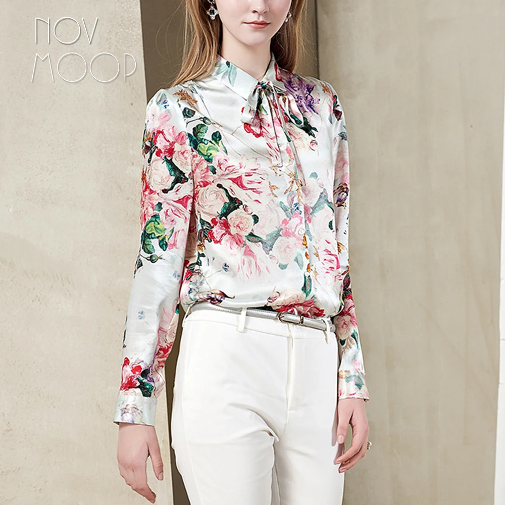Офисный стиль женские натуральные шелковые топы и блузки роскошный цветочный