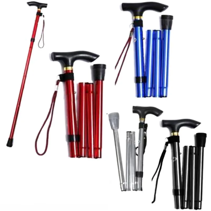 

Newly Aluminum Alloy Walking Stick T Grip Adjustable Foldable Outdoor Hiking Travel Cane Old Man Hiking TrekkingTelescopic 1 pcs
