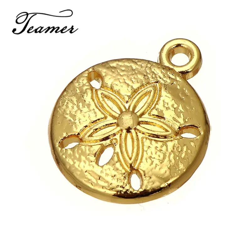 

Teamer fashion Nautical Sand Dollar Marine Animal Amulet Charms for Jewelry Making 5pcs/lot Antique silver/golden 2colors