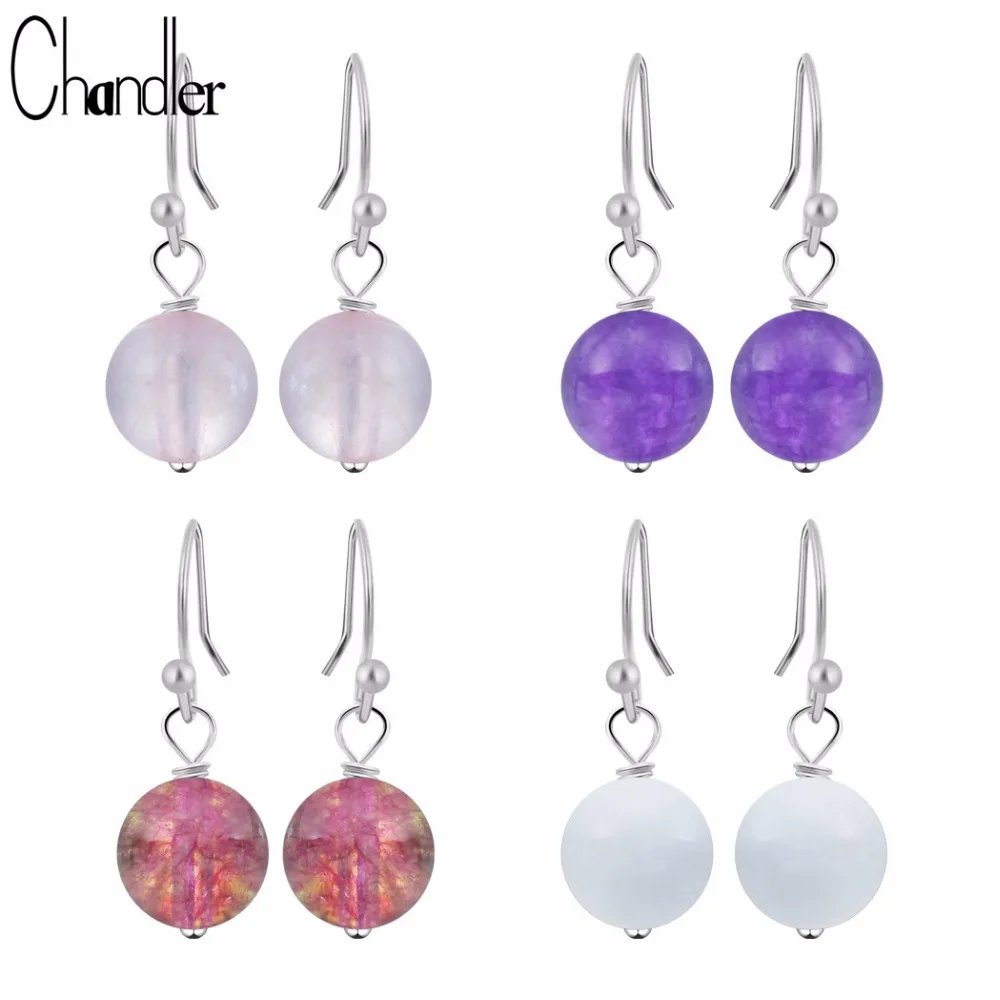 

Chandler 2017 New Unique Elegant Long Pink Ball Dangle Earrings Silver Link Red Natural Stone Pendant Drop Linear Ear Luxurious