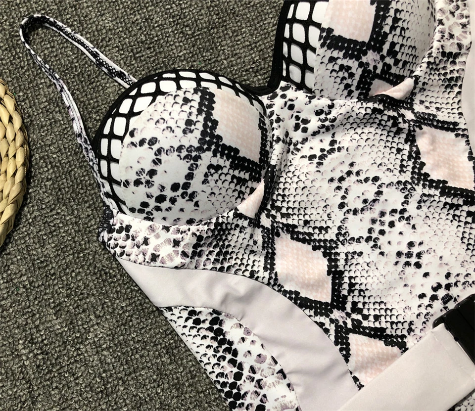 Сексуальный женский купальник с рисунком цельный купальник пуш-ап бикини леопардовый бикини Змеиный купальный костюм клетчатая пляжная одежда Mujer