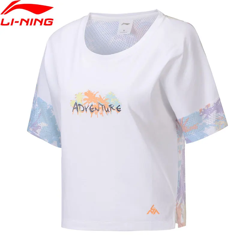 

Li-Ning Women Outdoor Graphic Tee Loose Fit 66% Cotton 34% Polyester LiNing Mesh Sport Oversize T-shirts Tops ATSP086 CAMJ19