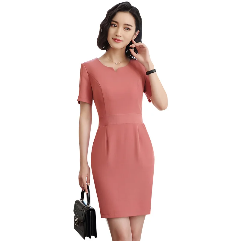 

Fashion Summer Dress Women's Elegant Short Sleeve Office Lady Work Wear Bussiness Career Wearing With Belt 4 Colors S-4XL