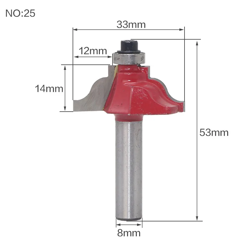 1/" Традиционная Ogee кромкоформовочная фреза Бит-8" хвостовик деревообрабатывающий нож линия - Длина режущей кромки: NO25