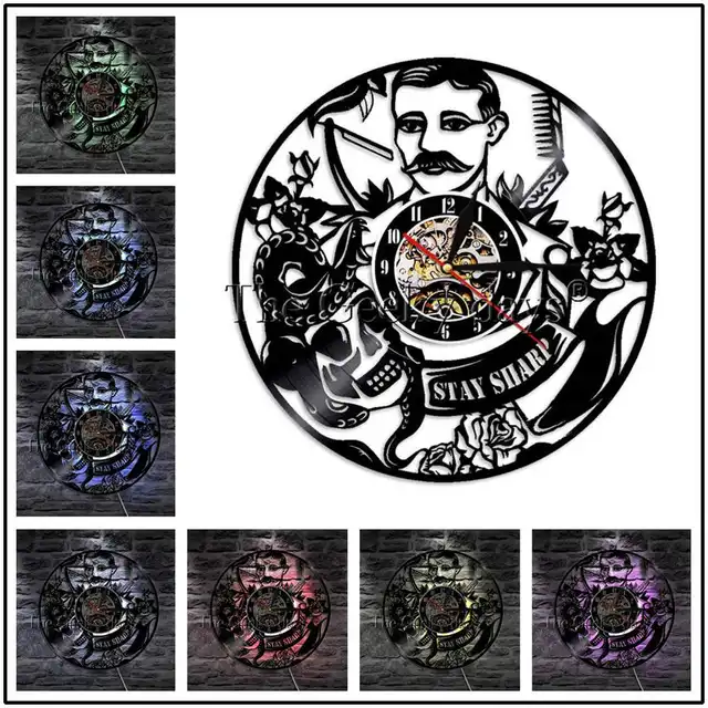1piece Vintage Barber Shop Decor Vinyl Record Wall Clock Haircut